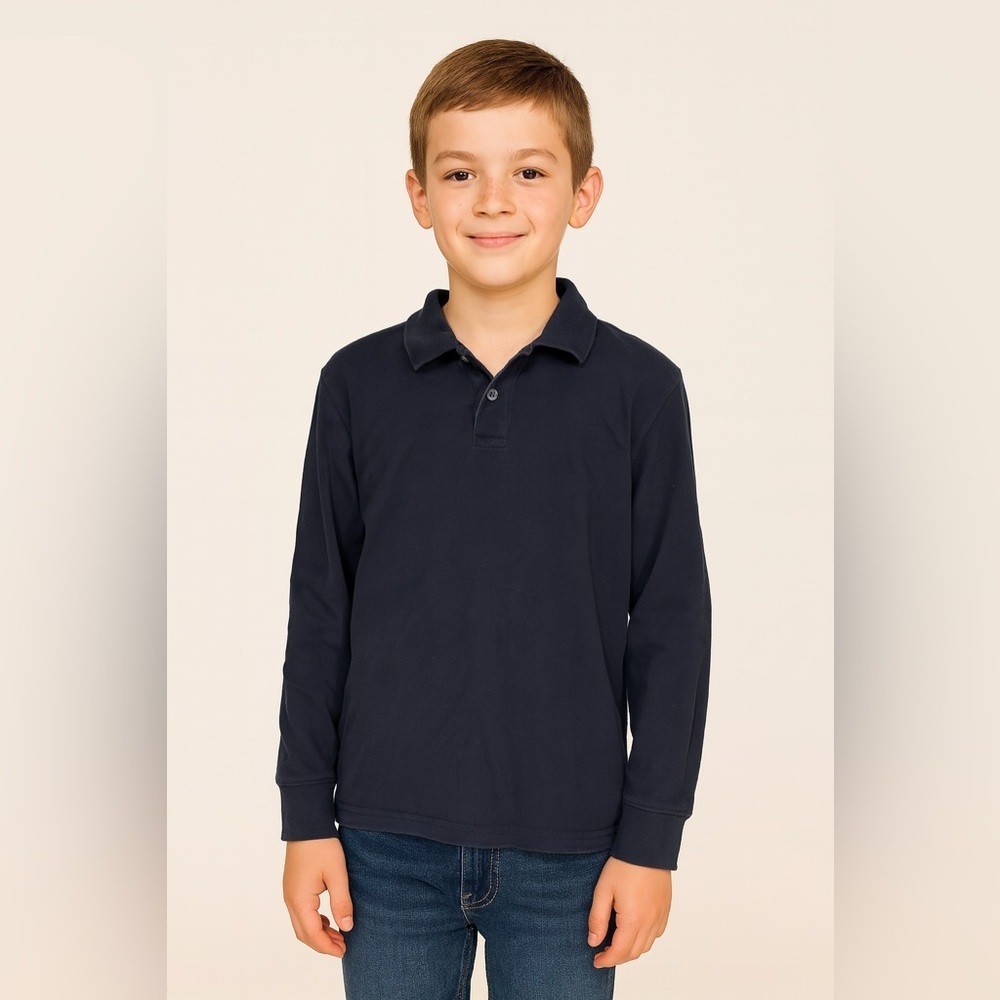 Cherokee Blue Polo Shirt with Long Sleeves and Classic Collar